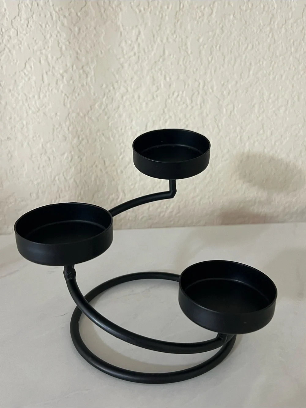 Black 3-Tier Spiral Black Wrought Iron Candle Holder